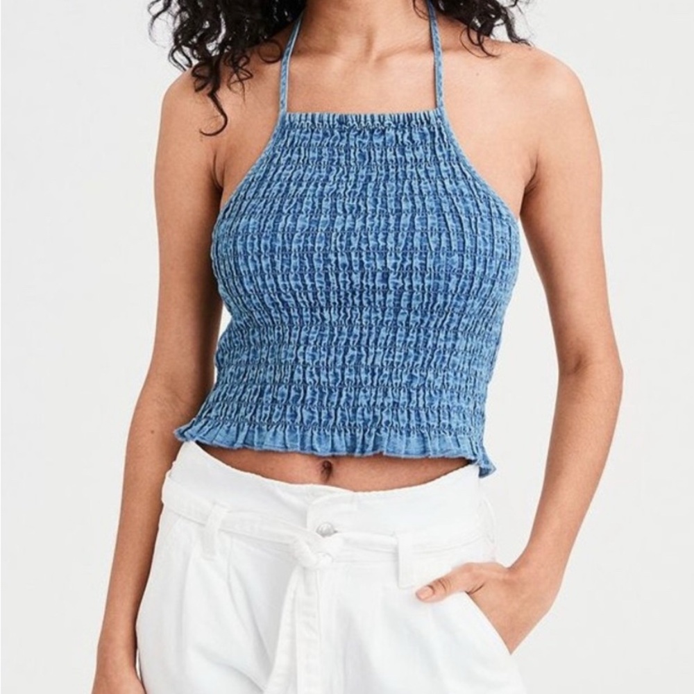American Eagle Outfitters Denim Blue Halter Tank